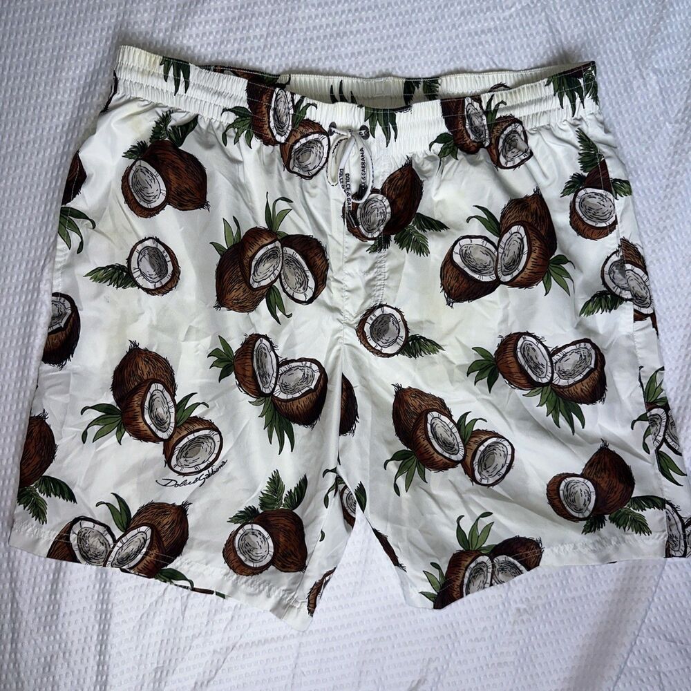 Men's Dolce & Gabana D&G Swimming Shorts Size L coconuts Logo no tags ivory